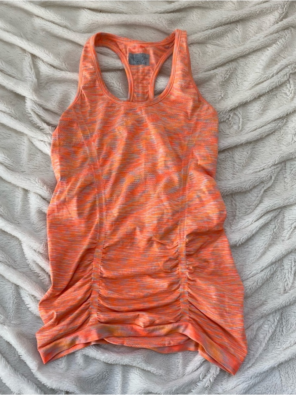 Athleta Fastest Track tank top rouched racerback heathered orange Y2K neon Sz S